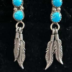 Sterling Silver signed Feather Earrings